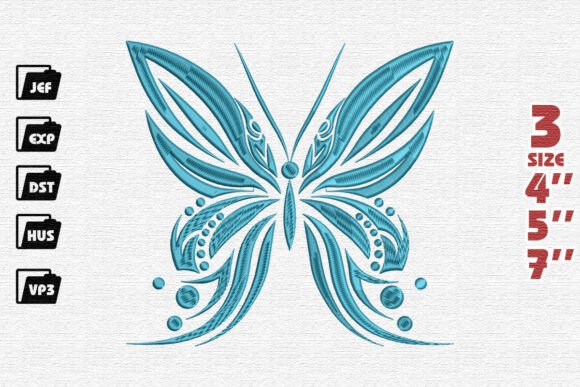 Ornate Butterfly Embroidery Design in Blue
