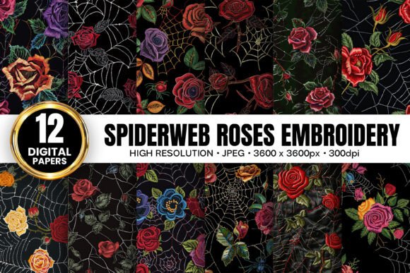 Spiderweb Roses Embroidery Digital Paper Review